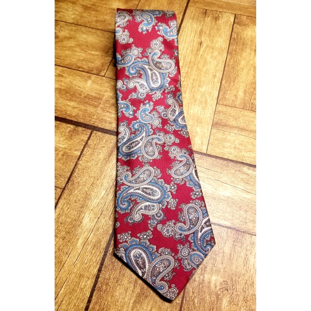 Graham & Lockwood London, England Wine Paisley Gray/Teal Silk Pointed‎ Tie